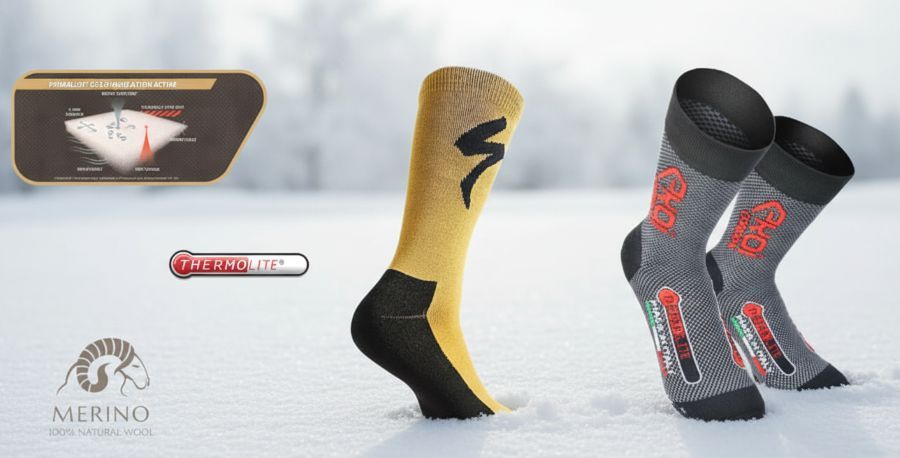Calcetines de ciclismo invierno lana merina , Primaloft, Thermolite